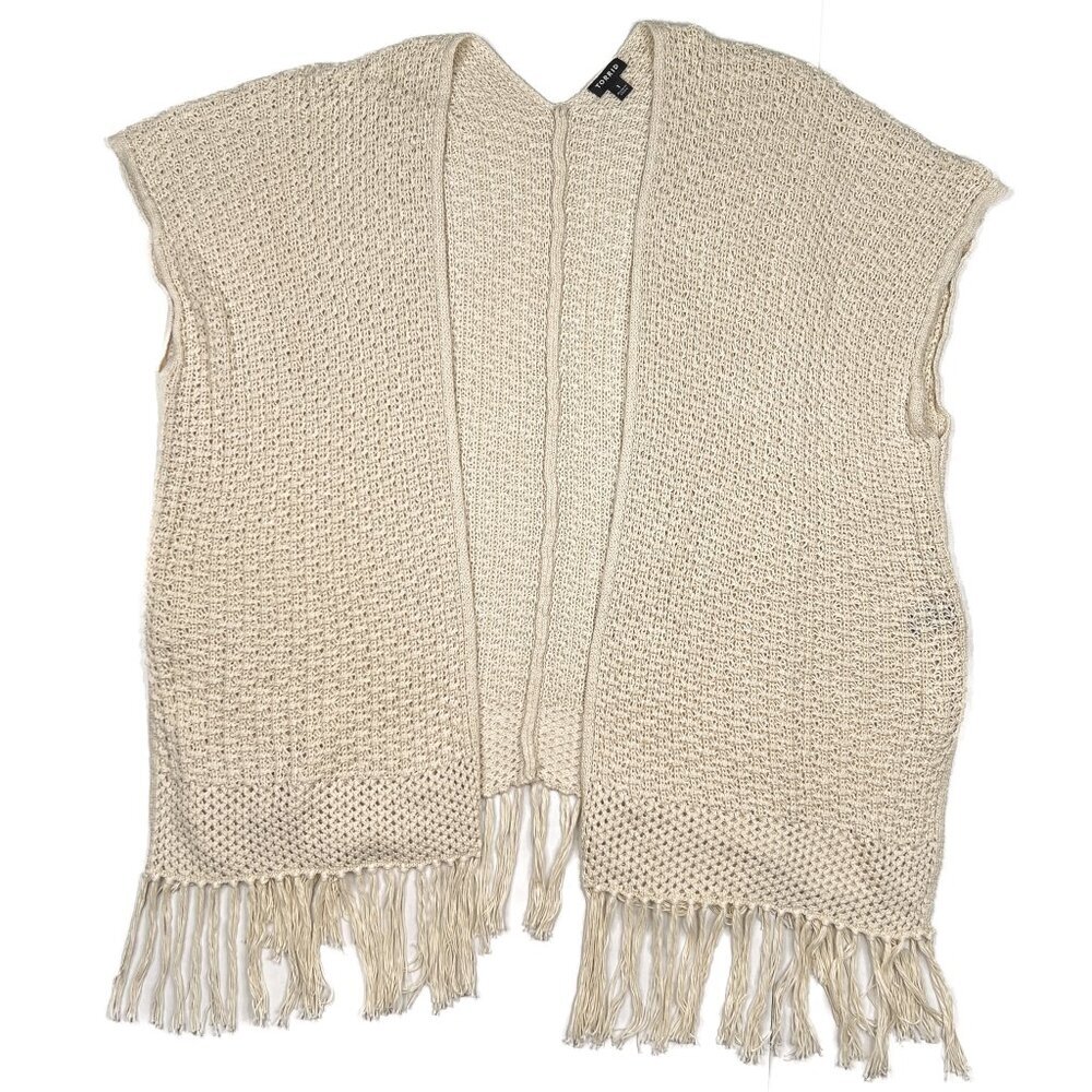 torrid Cream Ruana Soft Knitted Wrap Shawl Kimono Boho Fringe Trim Size‎ 1- NWOT - Picture 2 of 7